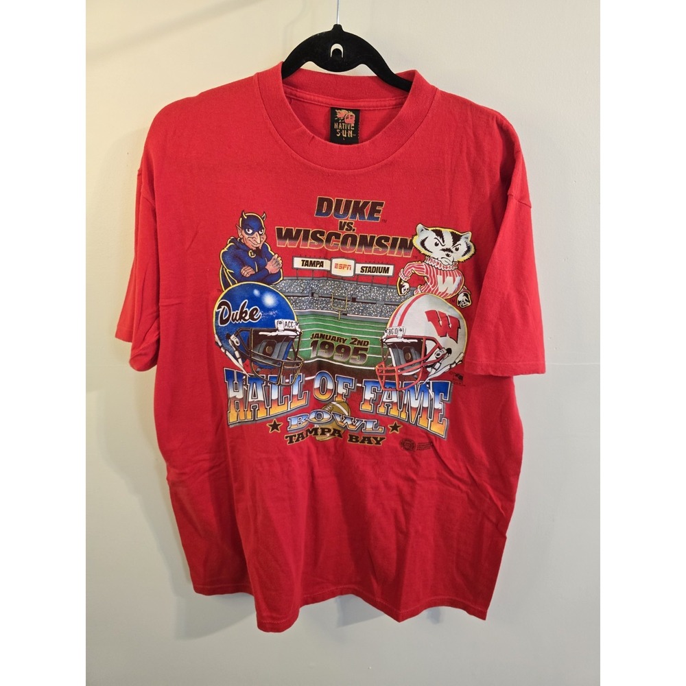 Vintage 1995 Duke vs Wisconsin Hall of Fame Bowl Tee Single‎ Stitch Size Large